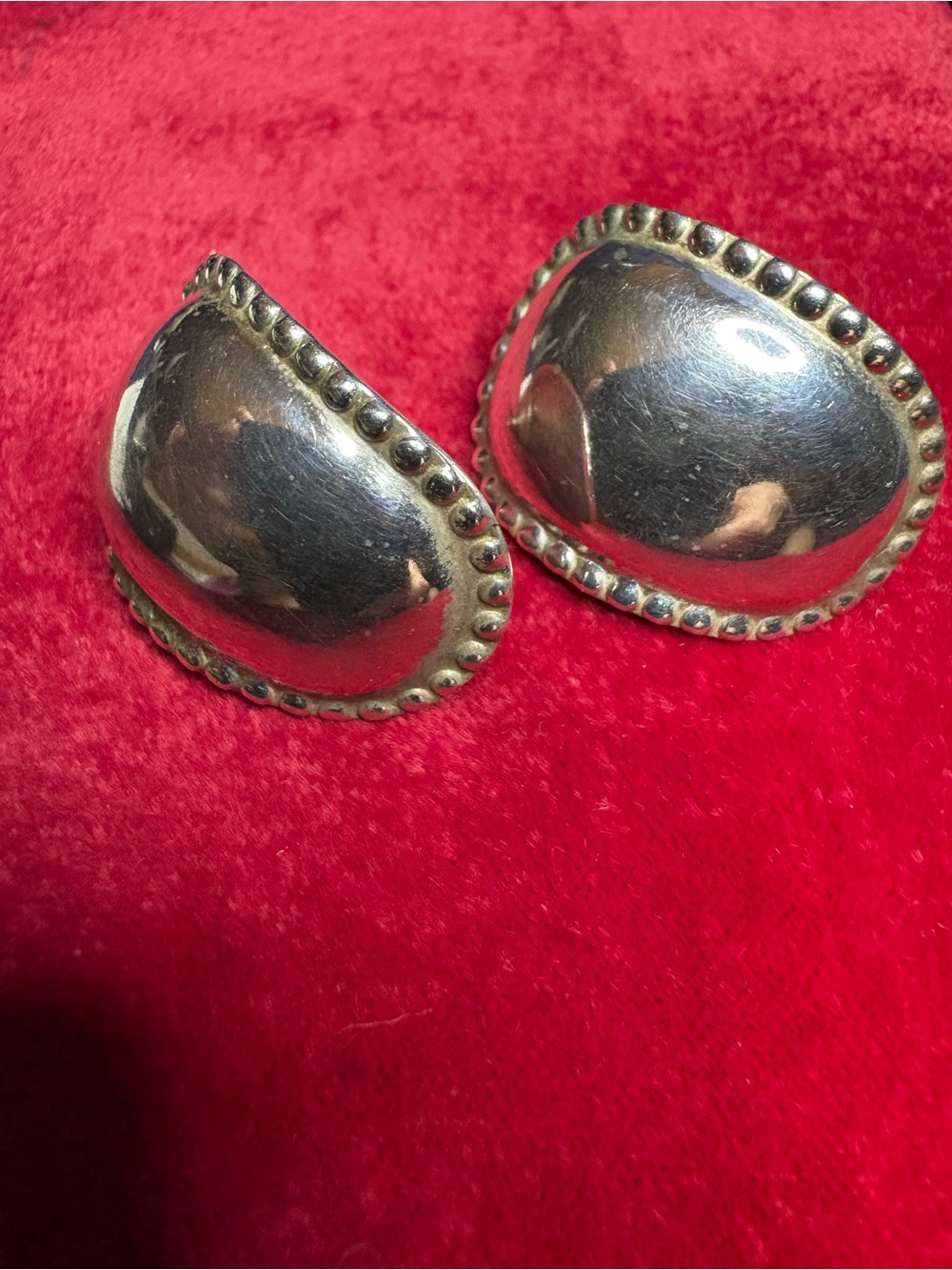 Earrings Vintage Chunky Sterling Silver Curved Oval Post-back Southwestern - Picture 10 of 10